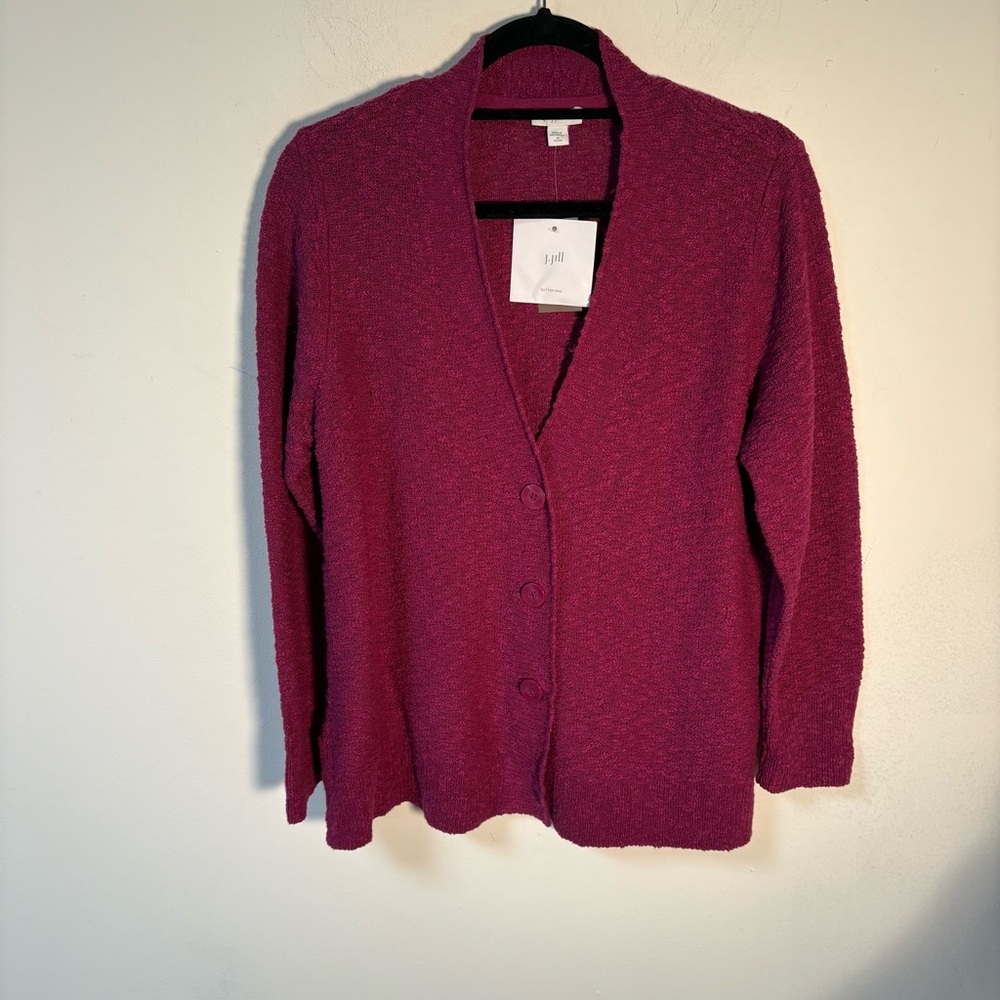 J Jill Women's Magenta Cardigan Sweater Button Front Medium Petite NWT
